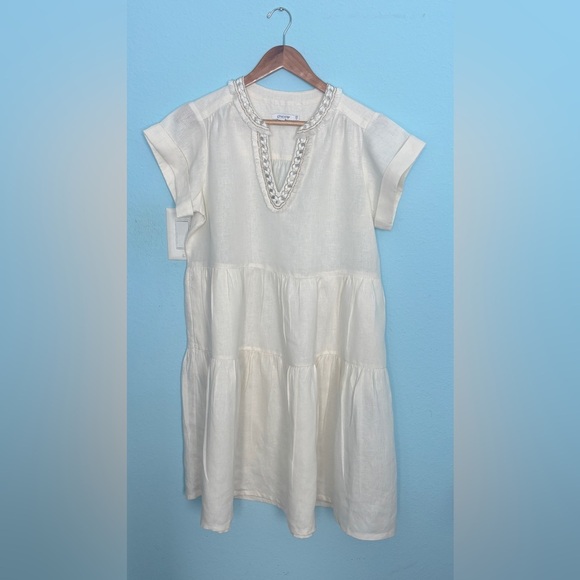 Chico's Ivory Tiered Dress with Beaded Neckline - Picture 1 of 13